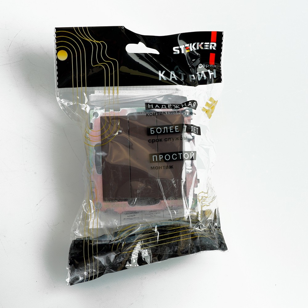 Катрин - Розетки и выключатели Stekker Выключатель 3-клавишный STEKKER GLS10-7108-04 250V 10А Катрин шоколад 49175