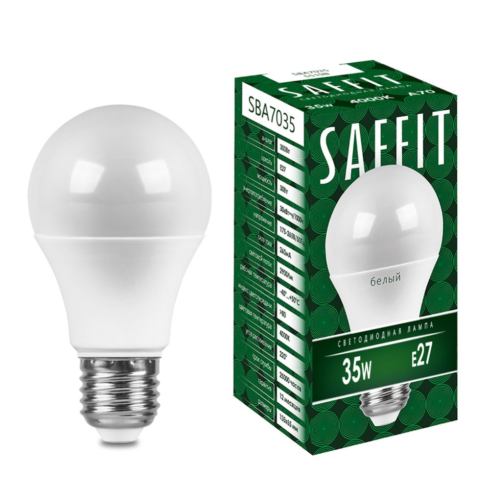 E27 Лампа светодиодная SAFFIT SBA7035 Шар E27 35W 4000K 55198 