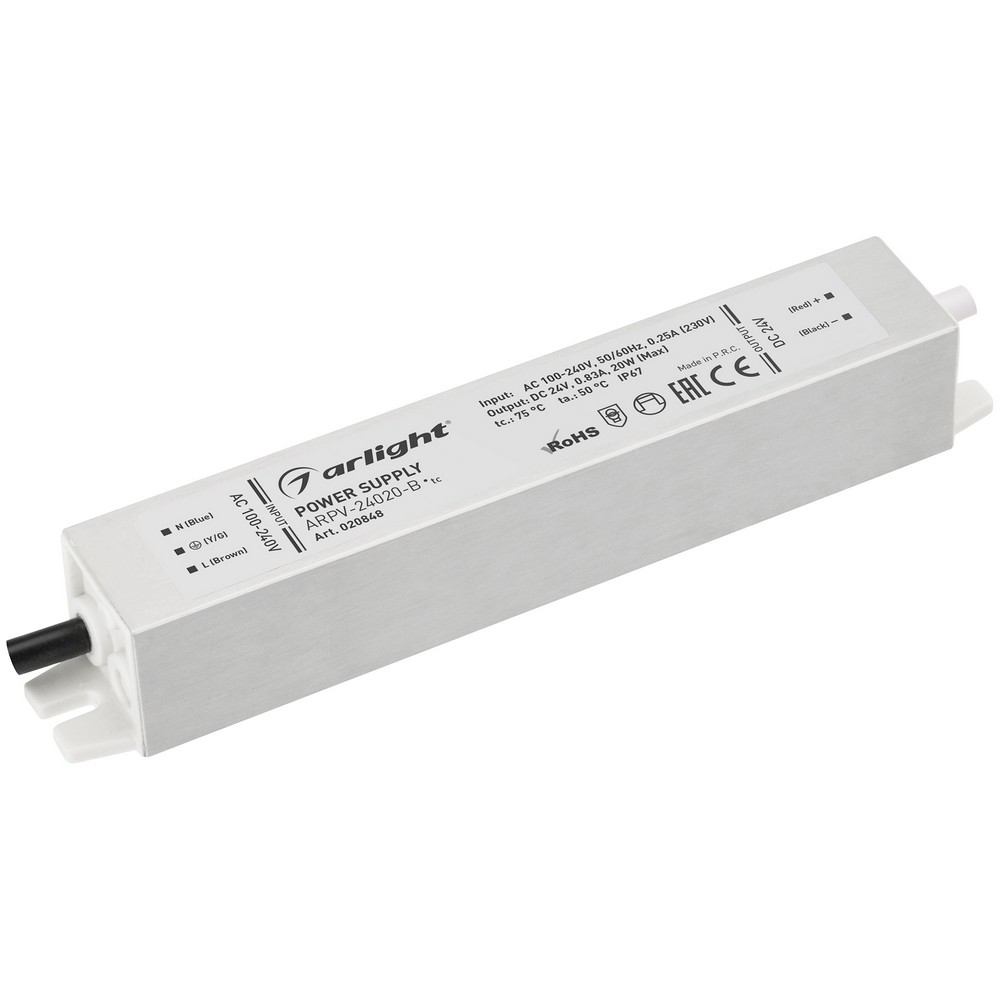 Блоки питания для светодиодной ленты Блок питания Arlight ARPV-24020-B (24V, 0.8A, 20W) (IP67 Металл, ) 020848 