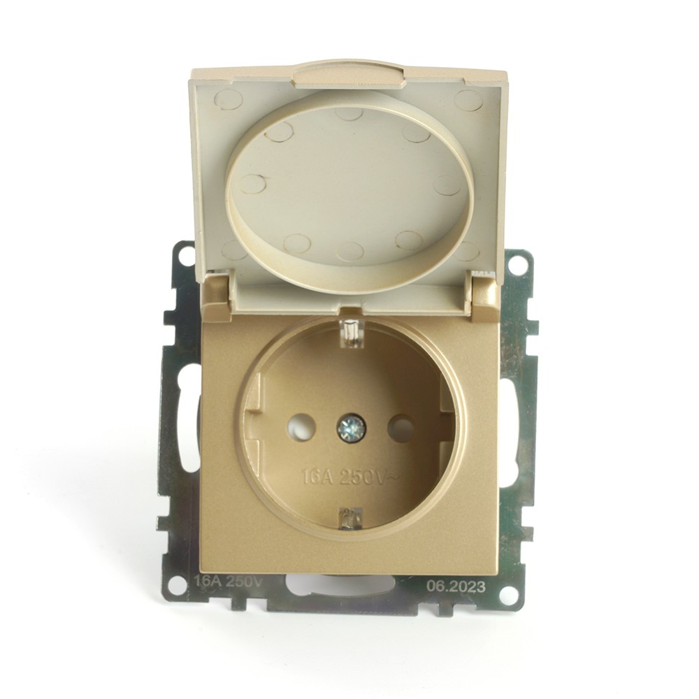 Катрин - Розетки и выключатели Stekker Розетка 1-местная с/з с крышкой STEKKER GLS16-7112-08 16А с защ. шторкой Катрин золото 49222