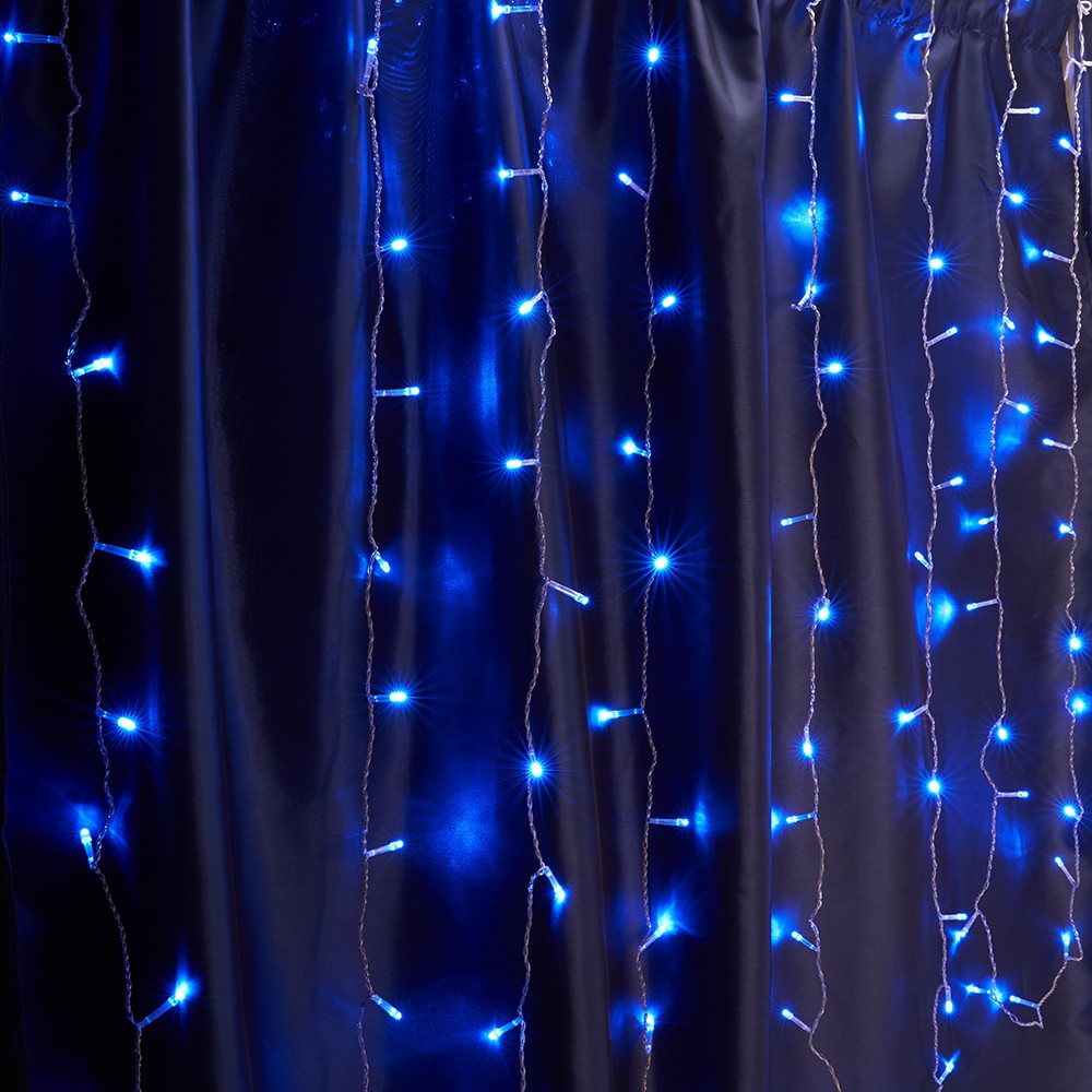 Светодиодная гирлянда Feron CL20 занавес статичная 2*2м + 3м 230V синий c питанием от сети прозрачный шнур 32335