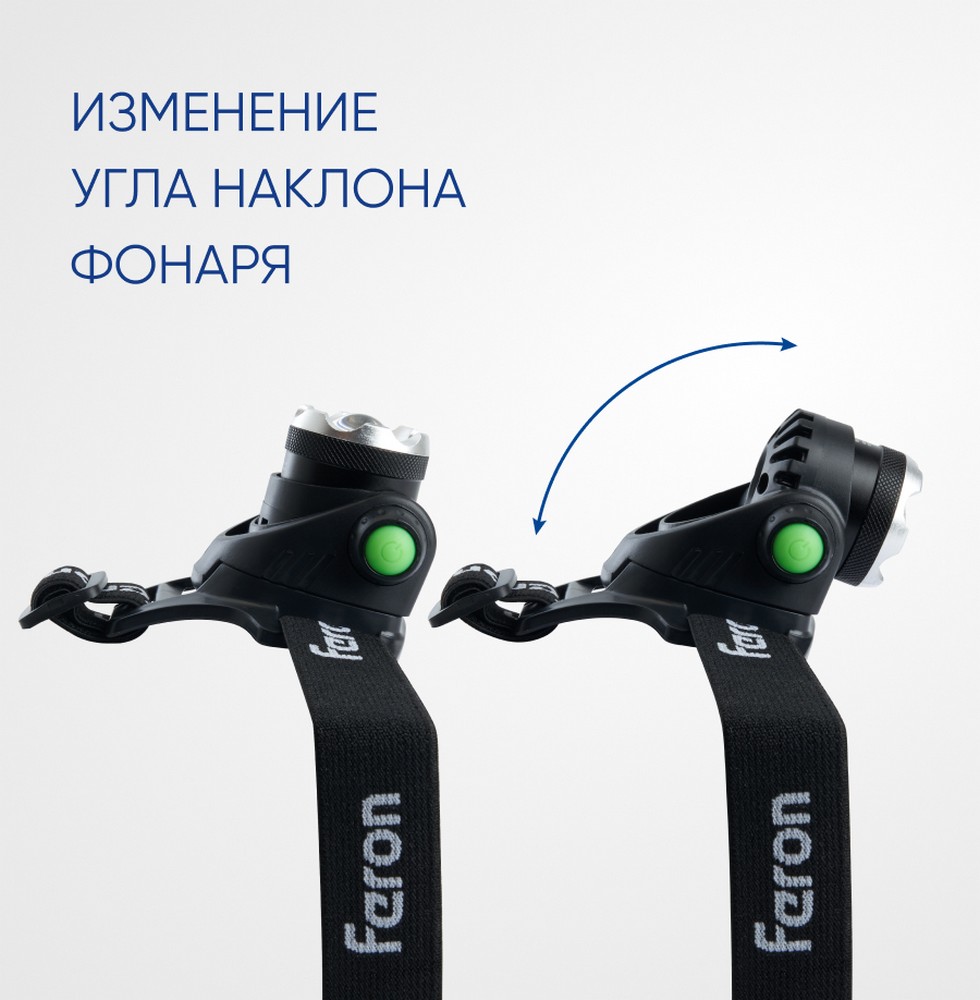 Фонарь налобный FERON TH2305 ZOOM c аккумулятором 5W 2*18650 IP44 пластик/алюминий 41709 фото