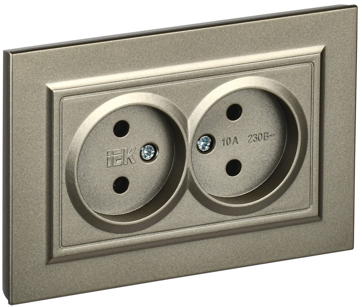 IEK Brite Шампань Розетка IEK BRITE Шампань 2-я б/з б/защ.шт. 10А в сборе РС12-2-БрШ BR-R20-10-K37-F