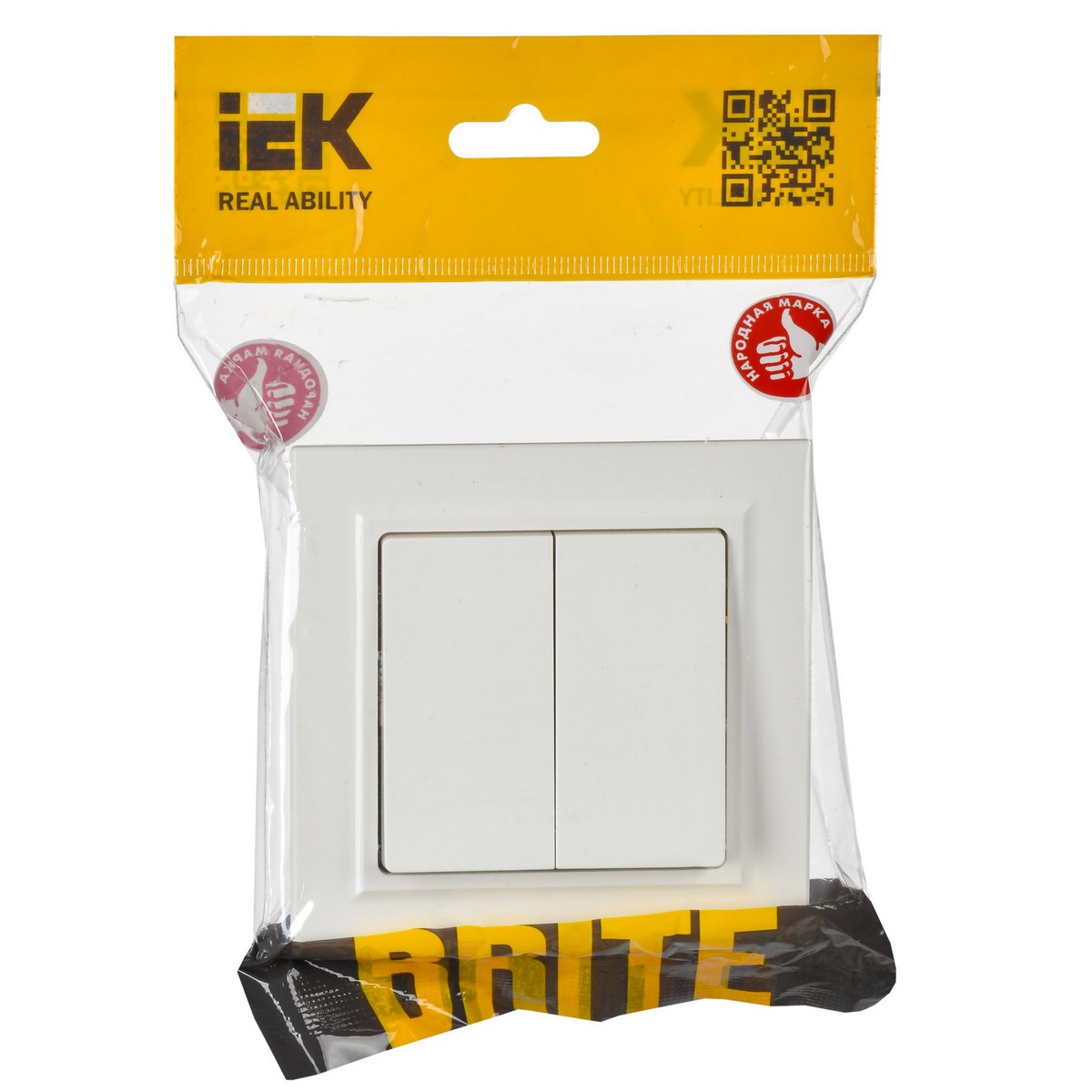 IEK Brite Белый Выключатель IEK BRITE 2-клавишный проходной 10А ВС10-2-6-БрБ белый BR-V22-0-10-K01