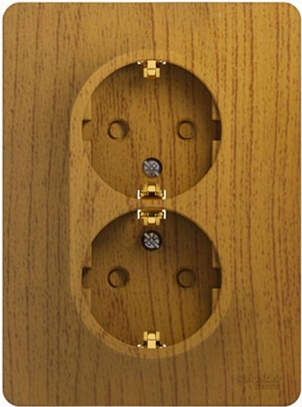 Glossa Дуб Розетка Systeme Electric Glossa Дерево Дуб 2-я с заземлением со шторками GSL000526