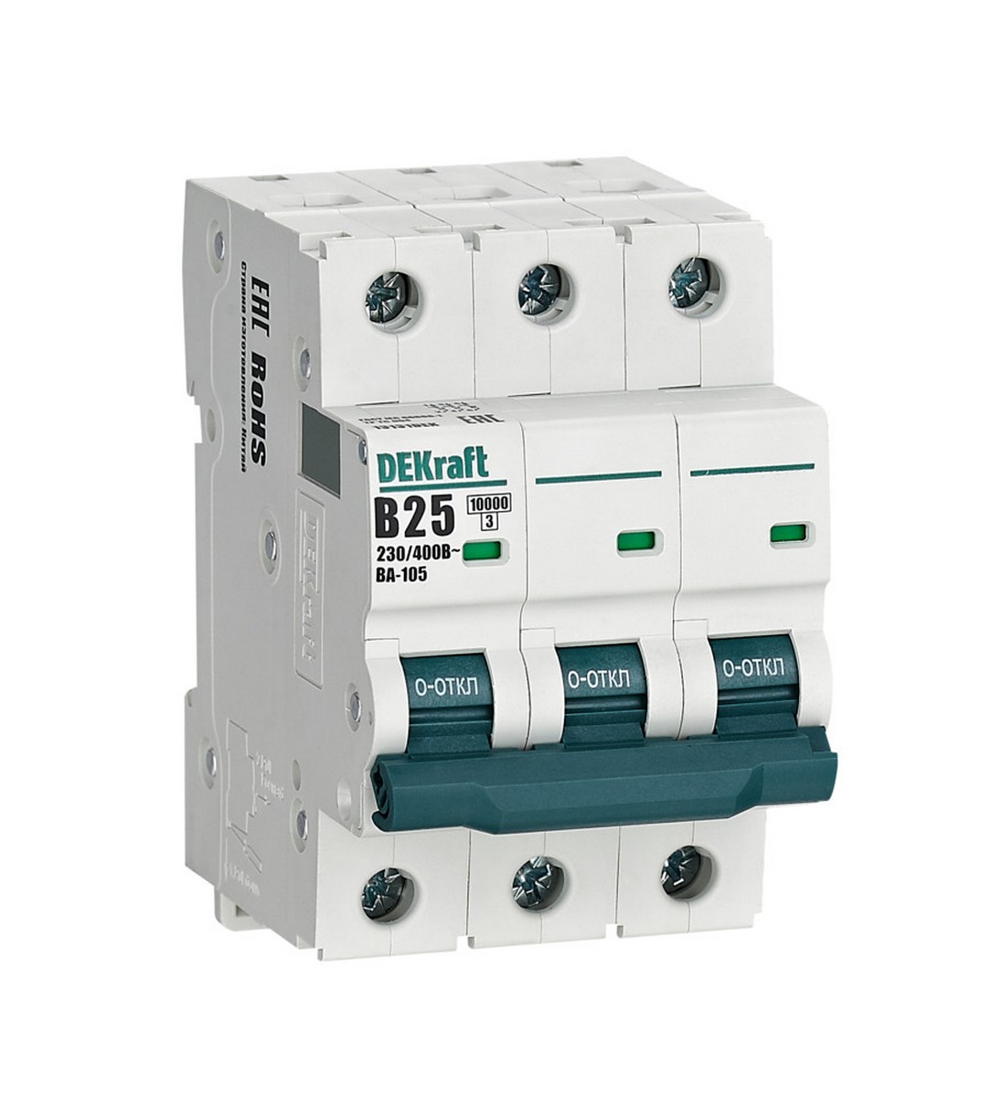3 полюсные (трехполюсные) Автоматический выключатель Dekraft ВА105-3P-025A-B 13131DEK