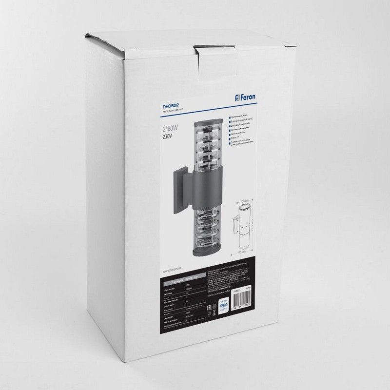 Уличные настенные светильники Светильник садово-парковый Feron DH0802 на стену вверх/вниз  2*E27 230V серый 6299 