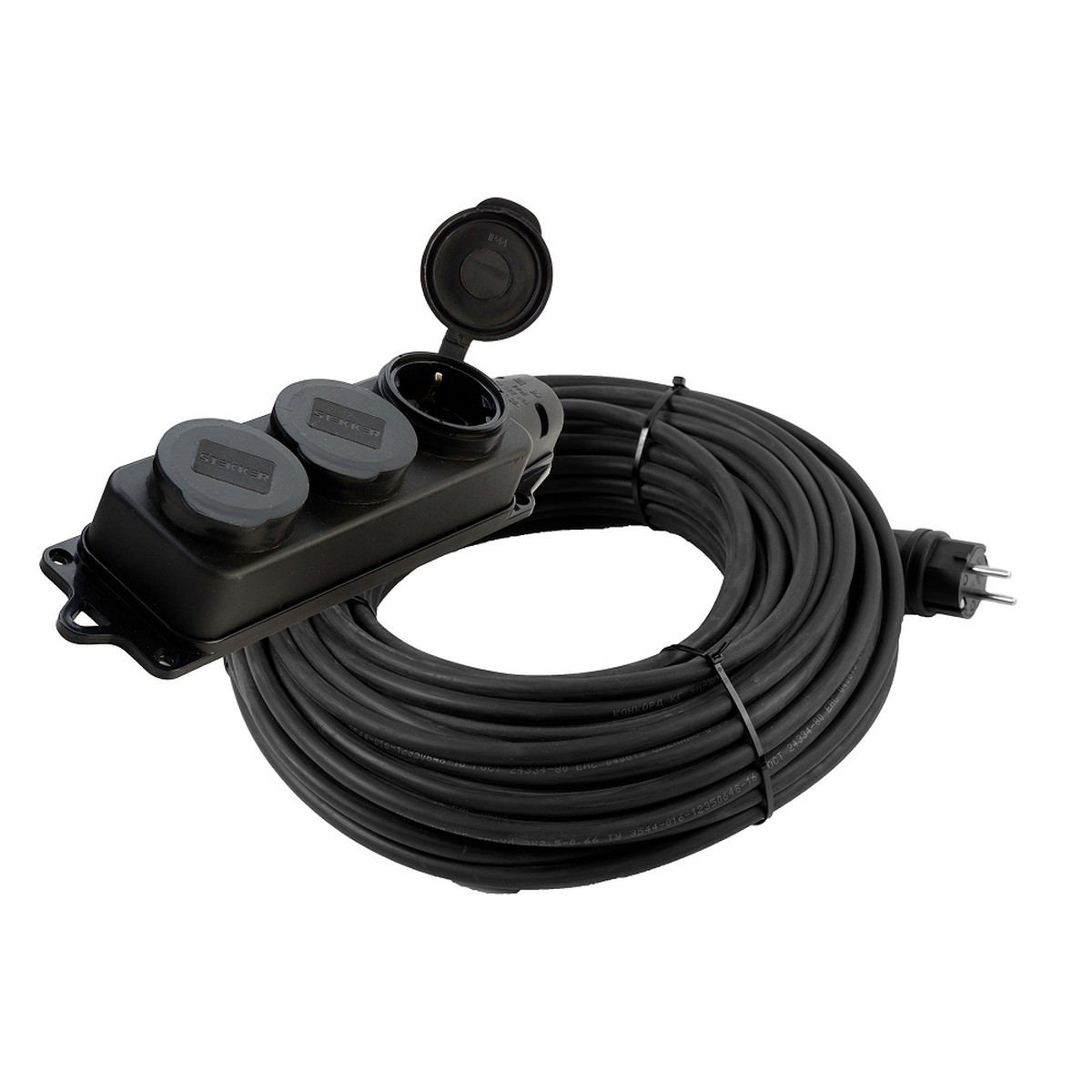 Колодки и удлинители, тройники Удлинитель STEKKER PRF03-31-3-20 3-местный с/з КГ 3*1,5мм2 IP44 20м Professional 50348