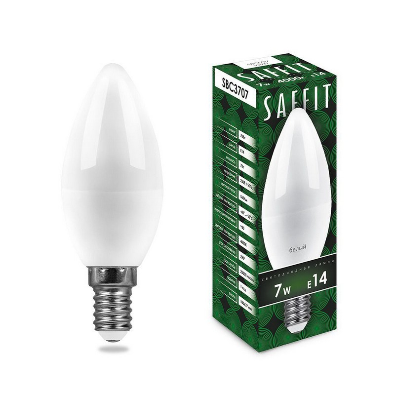 Лампа светодиодная SAFFIT SBC3707 Свеча E14 7W 6400K 55169