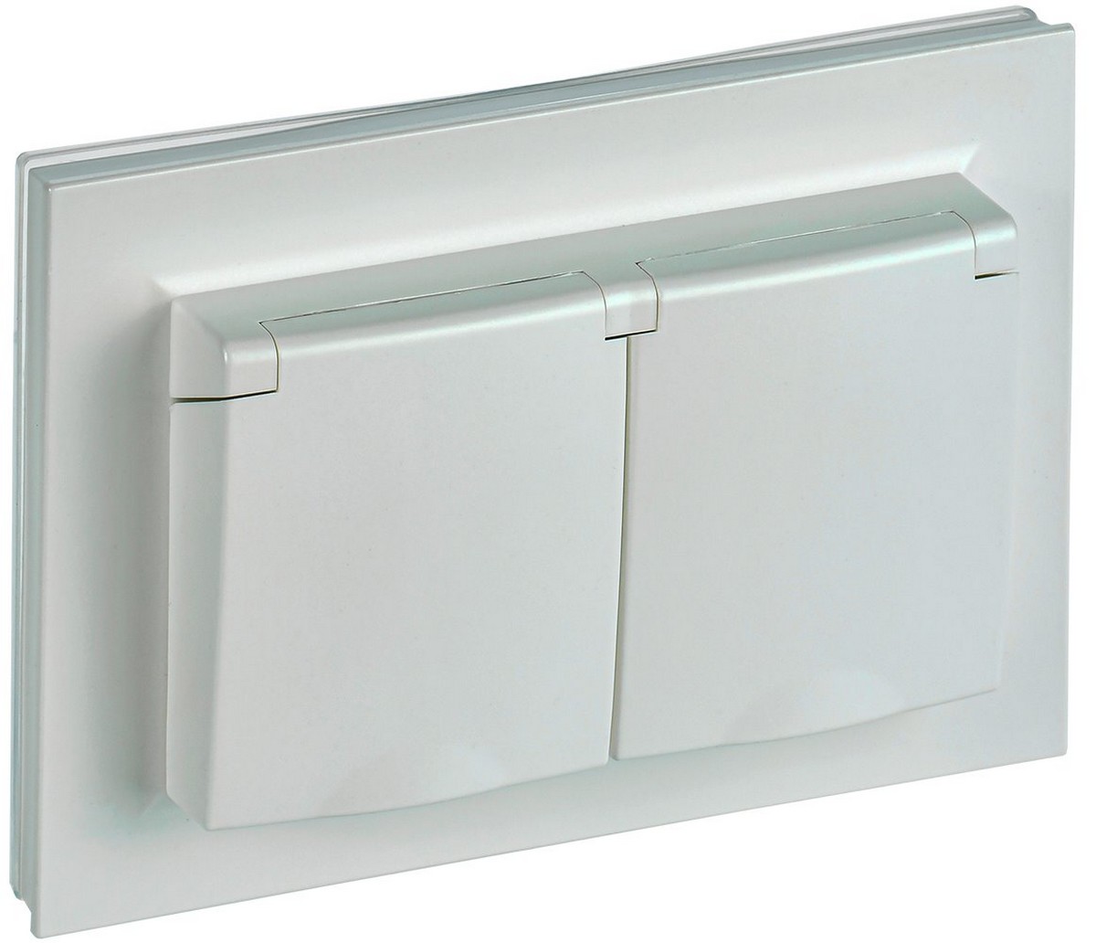 Розетка IEK BRITE 2-ая с/з с шторками и крышкой 16А в сборе IP44 РСбш12-3-44-БрЖ жемчуг BR-R26-16-44