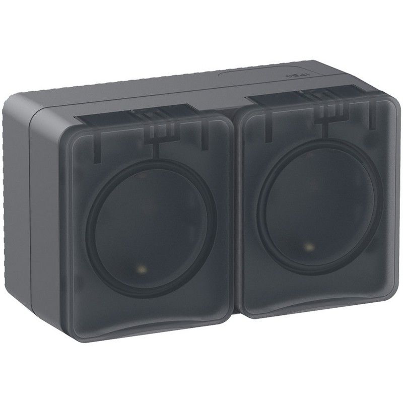 AtlasDesign Карбон Розетка Systeme Electric AtlasDesign Profi54 наружная Антрацит 2-ая с/з со шторками 16А ATN544026