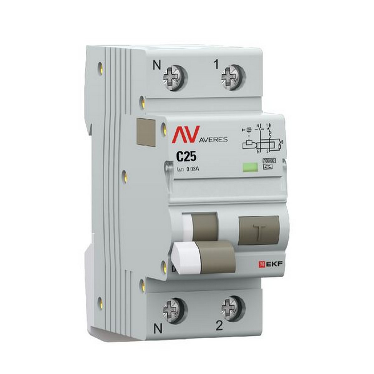 Диф. Автомат EKF AVERES DVA-10 1P+N 25А (C) 30мА (A) 10кА rcbo10-1pn-25C-30-a-av