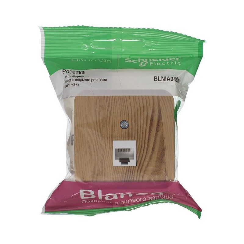 Blanca ясень розетки и выключатели Розетка SE Blanca компьютерная Ясень наружный RJ45 кат.5E изолир. пластина BLNIA045005