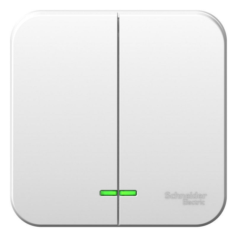 Blanca белые розетки и выключатели Выключатель SE Blanca 2-клавишный Белый наружный с подсветкой 6А изолир. пластина BLNVA065111