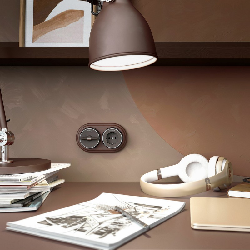 Werkel Ретро Розетка Werkel с заземлением (мокко матовый/хром) W5871052