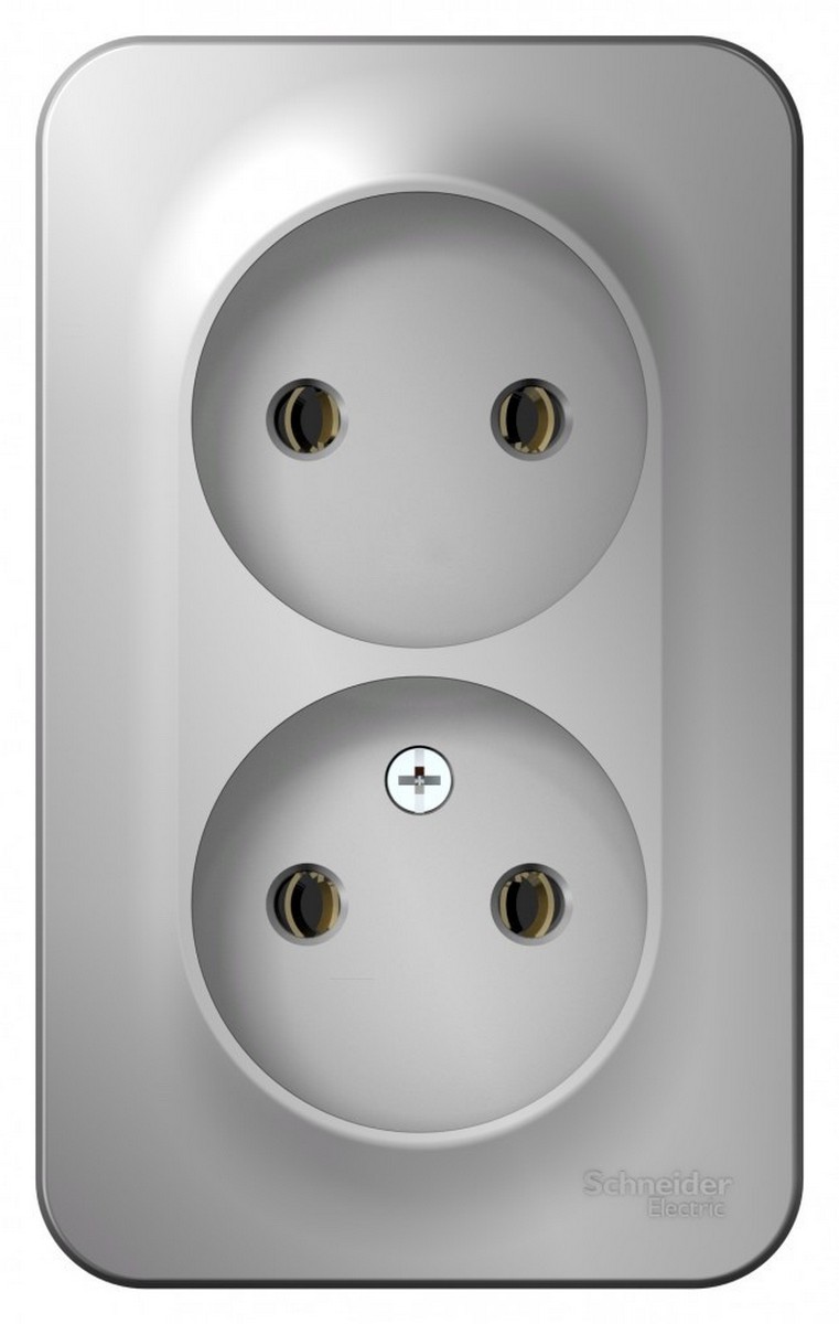 Blanca алюминий розетки и выключатели Розетка SE Blanca 2-ая Алюминий наружный б/з без шторок BLNRA000203