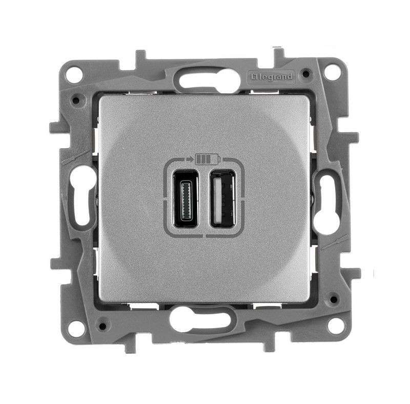 Legrand Etika Алюминий Розетка USB Legrand ETIKA Алюминий зарядка разъемы А-C 672436