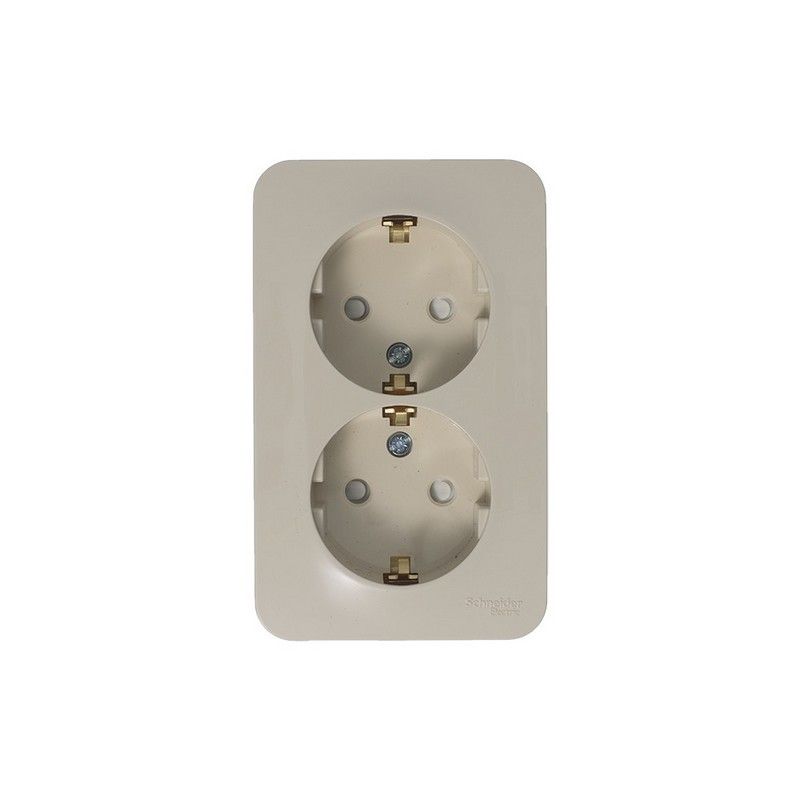 Blanca бежевые розетки и выключатели Розетка SE Blanca 2-ая Бежевый наружный с/з со шторками изолир. пластина BLNRA011217