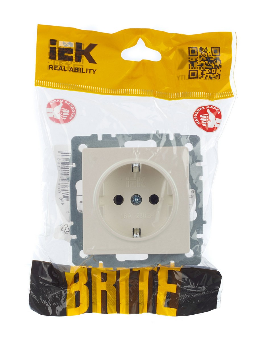IEK Brite Жемчуг Розетка IEK BRITE с/з без шторок 16А РС11-1-0-БрЖ жемчуг BR-R11-16-K36