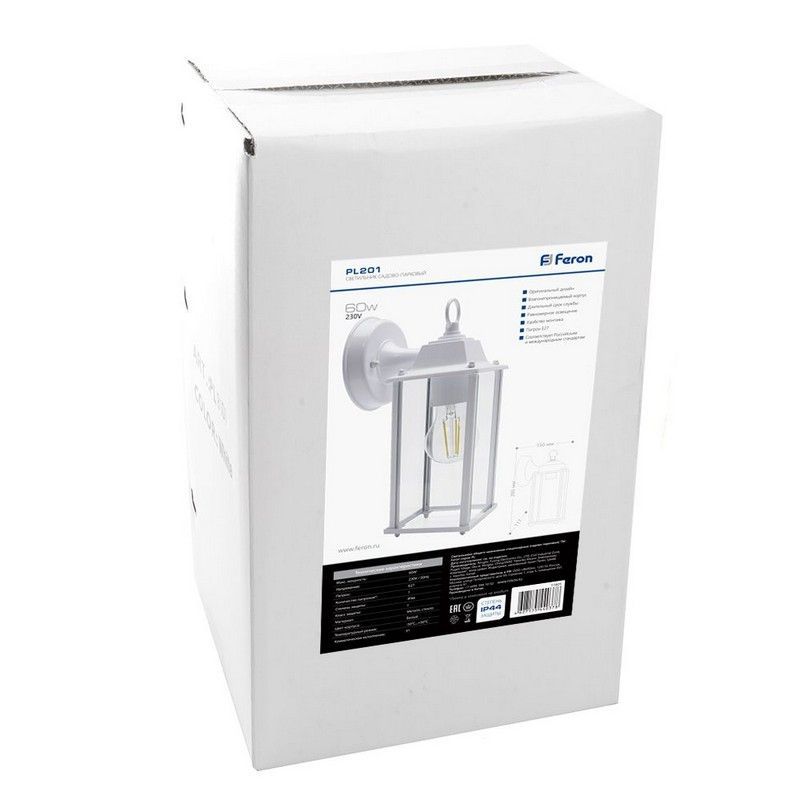 Уличные настенные светильники Светильник садово-парковый Feron PL201 на стену вниз 60W E27 230V белый 11601 