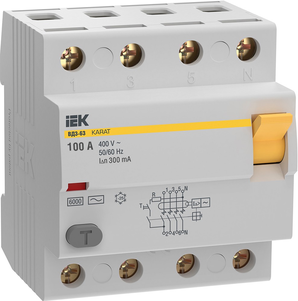 IEK УЗО IEK KARAT ВД3-63 4P 100А 300мА 6кА тип AC MDV20-4-100-300 
