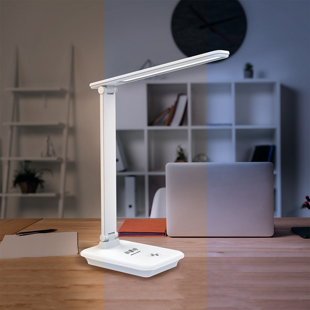 Настольные лампы Настольная лампа Feron DE1728  25W белый с беспроводной зарядкой 41452 