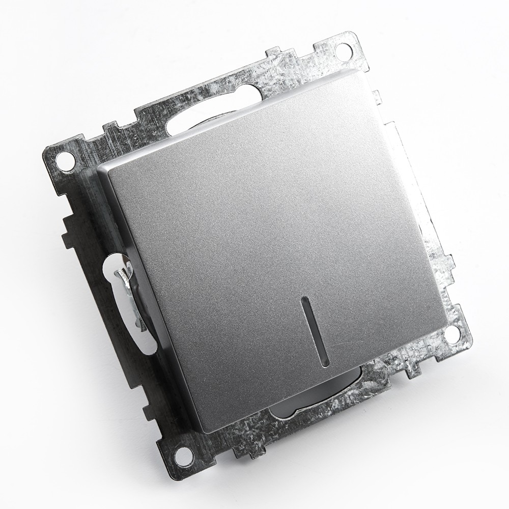 Катрин - Розетки и выключатели Stekker Выключатель 1-клавишный c индикатором STEKKER GLS10-7101-03 10А Катрин серебро 39577