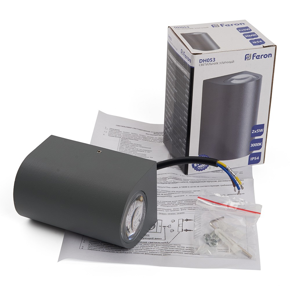 Уличные настенные светильники Светильник уличный светодиодный Feron DH053 2*5W 800Lm 3000K серый 48481 
