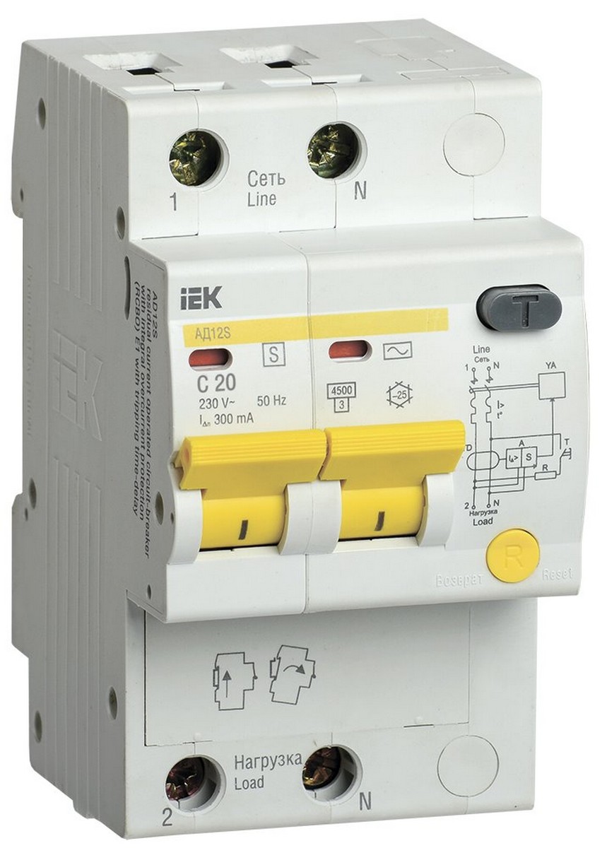 IEK Дифференциальный автоматический выключатель IEK KARAT АД12S 2Р 20A 300мА MAD13-2-020-C-300 