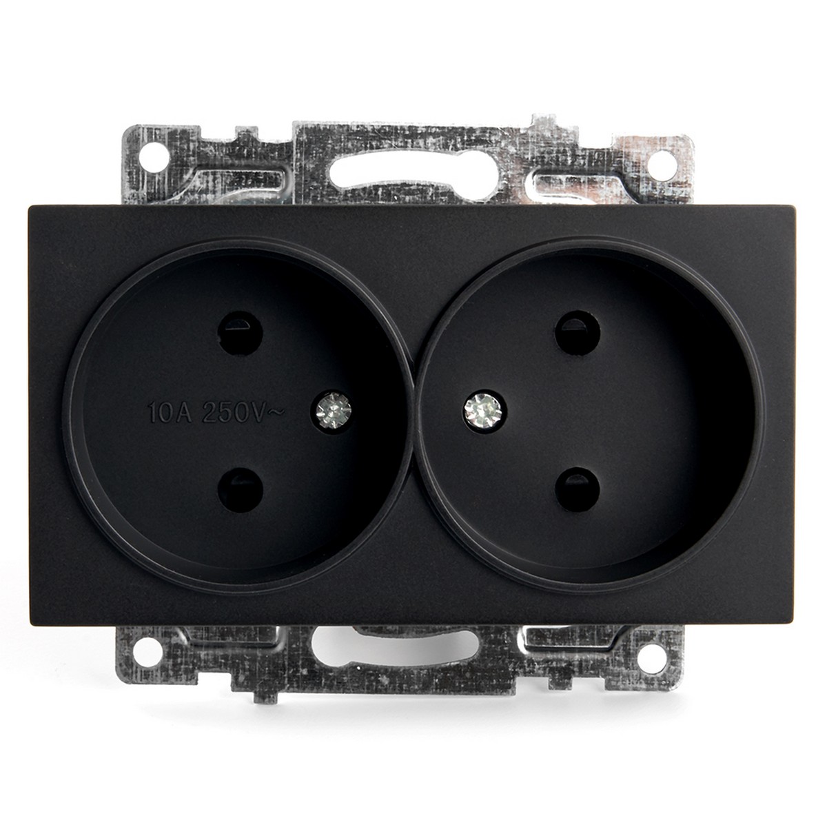 Катрин - Розетки и выключатели Stekker Розетка 2-местная б/з STEKKER GLS10-7113-05 250V 10А с защ. шторкой Катрин черный 39611