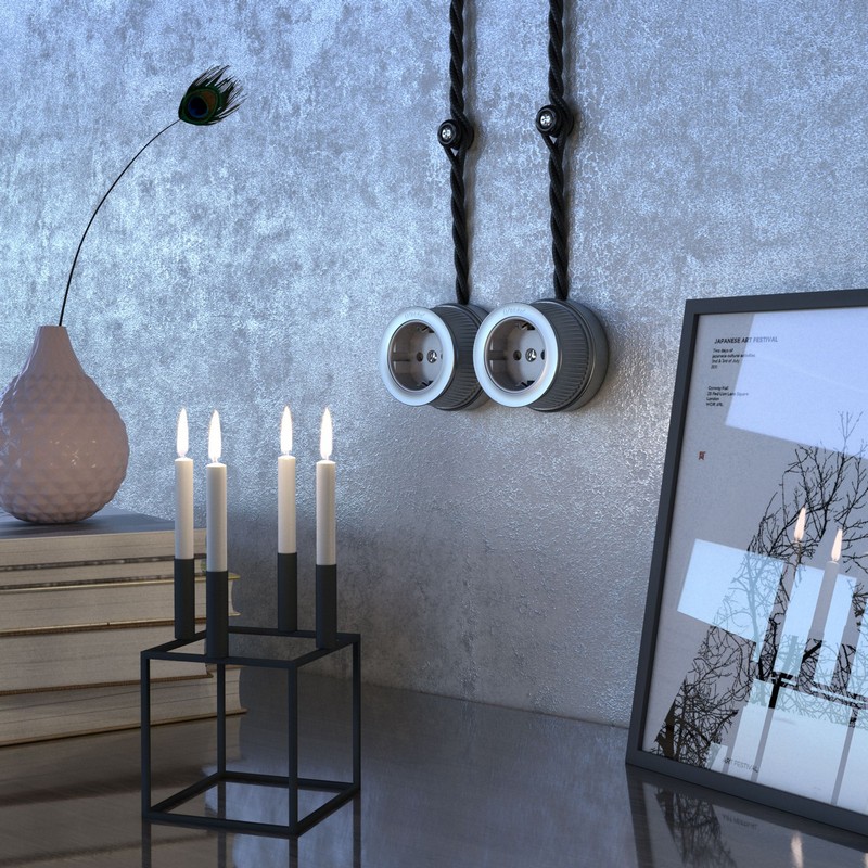 Werkel Ретро Розетка Werkel с заземлением (Матовый хром) ретро WL19-10-01