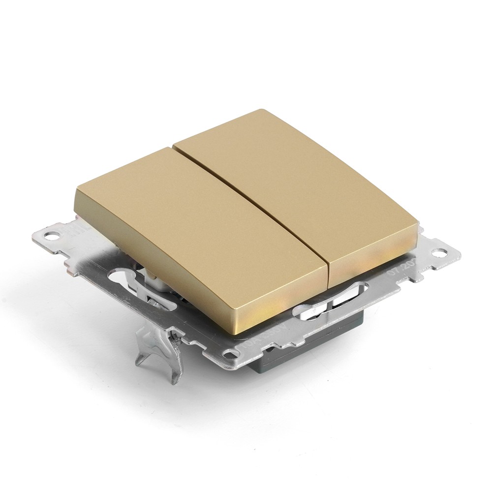 Катрин - Розетки и выключатели Stekker Переключатель 2-клавишный (механизм) STEKKER GLS10-7107-08 250V 10А  Катрин золото 49220