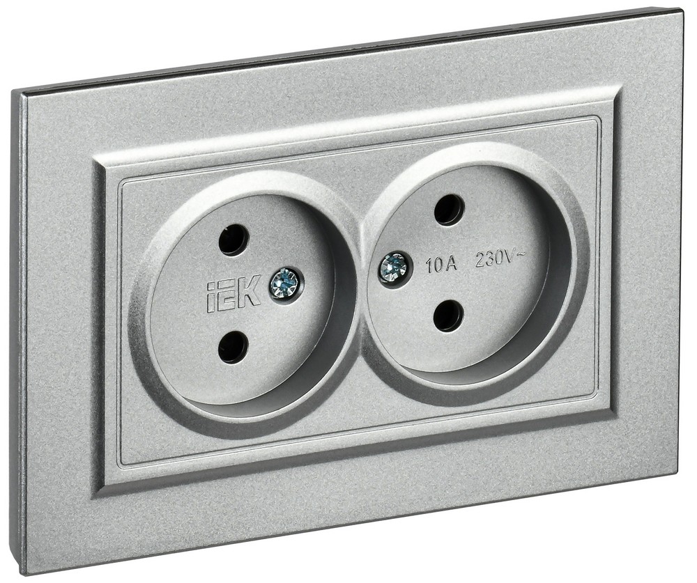 IEK Brite Алюминий Розетка IEK BRITE Алюминий 2-я без з/к/ш 10А в сборе РС12-2-БрА BR-R20-10-K47-F