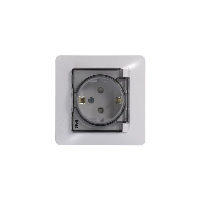 Glossa Белый Розетка Systeme Electric Glossa Белый с/з со шторками с крышкой, IP44 (в с GSL000148