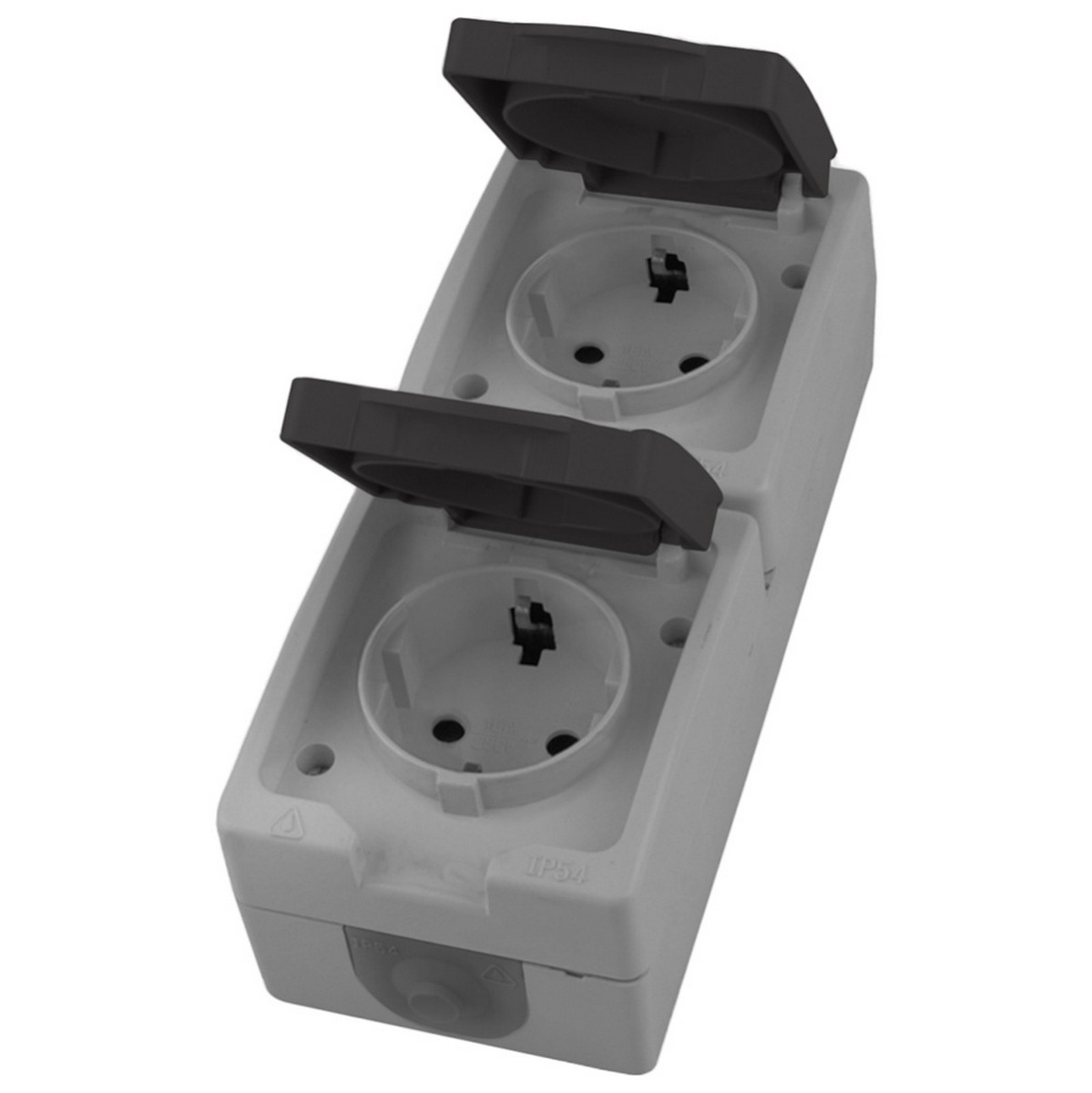 Накладные розетки и выключатели Stekker Розетка 2-ая с крышкой с/з STEKKER PST16-12-54 пластик АВS 16А IP54 серый/графит 49724