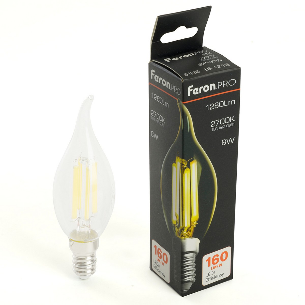 E14 Лампа светодиодная Feron.PRO LB-1218 Свеча на ветру E14 8W 175-265V 2700K 51265 