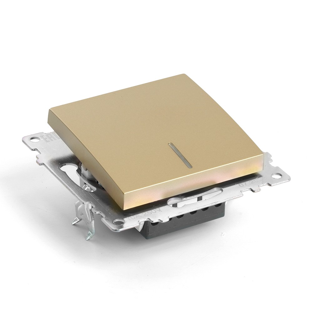 Катрин - Розетки и выключатели Stekker Выключатель 1-клавишный c индикатором STEKKER GLS10-7101-08 10А Катрин золото 49215