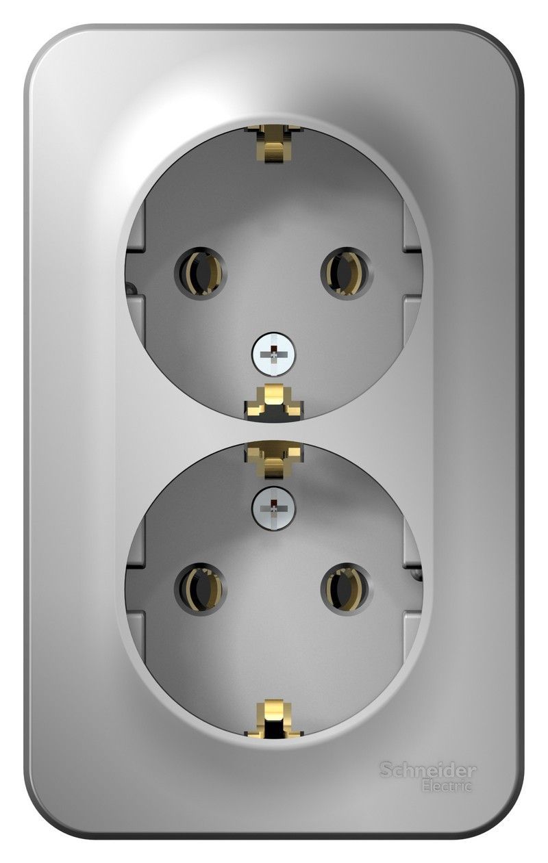 Blanca алюминий розетки и выключатели Розетка SE Blanca 2-ая Алюминий наружный с/з без шторок изолир. пластина BLNRA010213