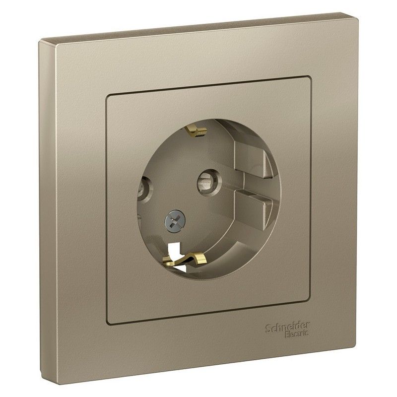 AtlasDesign Шампань Розетка Systeme Electric AtlasDesign Шампань с/з со шторками, 16А, в сборе ATN000544