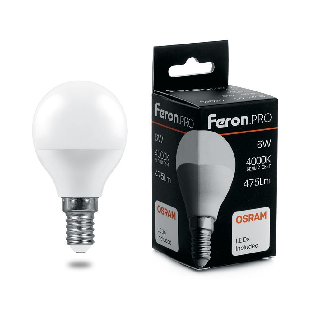 E14 Лампа светодиодная Feron.PRO LB-1406 Шарик E14 6W 6400K OSRAM LED 38067 