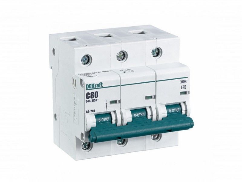 3 полюсные (трехполюсные) Автоматический выключатель DEKraft 3P 80A C ВА-201 10kA 13008DEK 