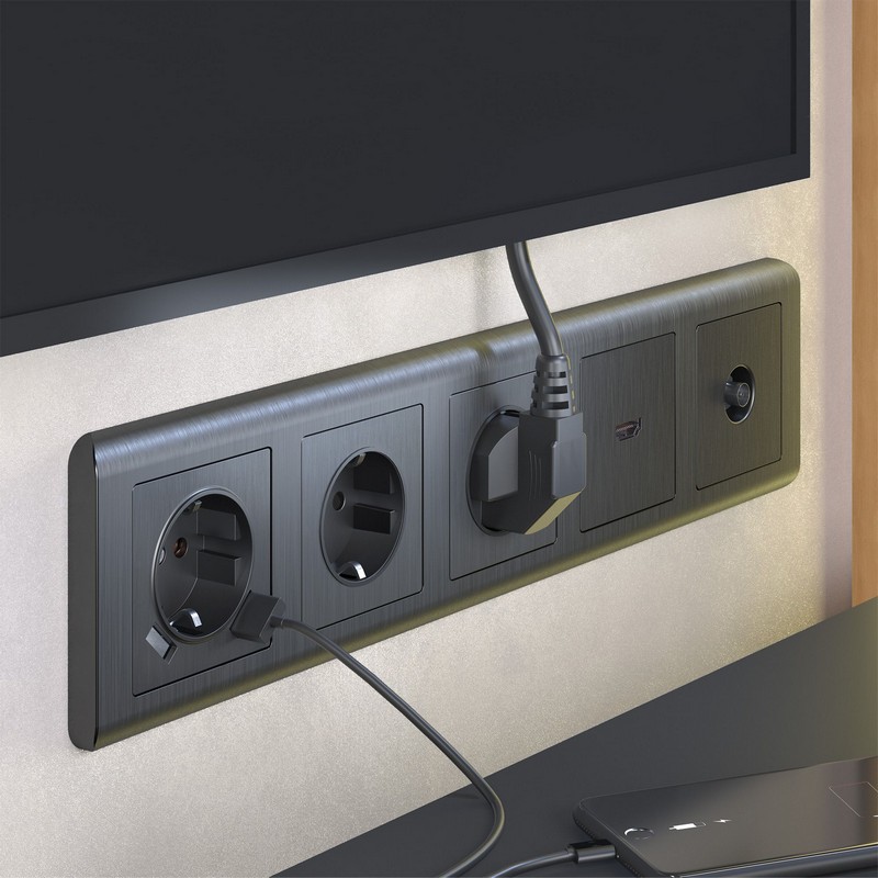 Werkel Графит рифленый механизмы Розетка с заземлением Werkel W1171004 графит рифленый IP20