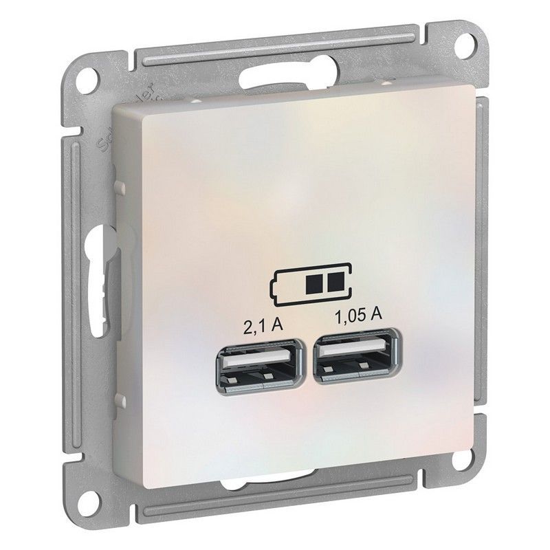 AtlasDesign Жемчуг Розетка USB, Systeme Electric AtlasDesign Жемчуг 5В, 1 порт x 2,1 А, 2 порта х 1,05 А, ATN000433