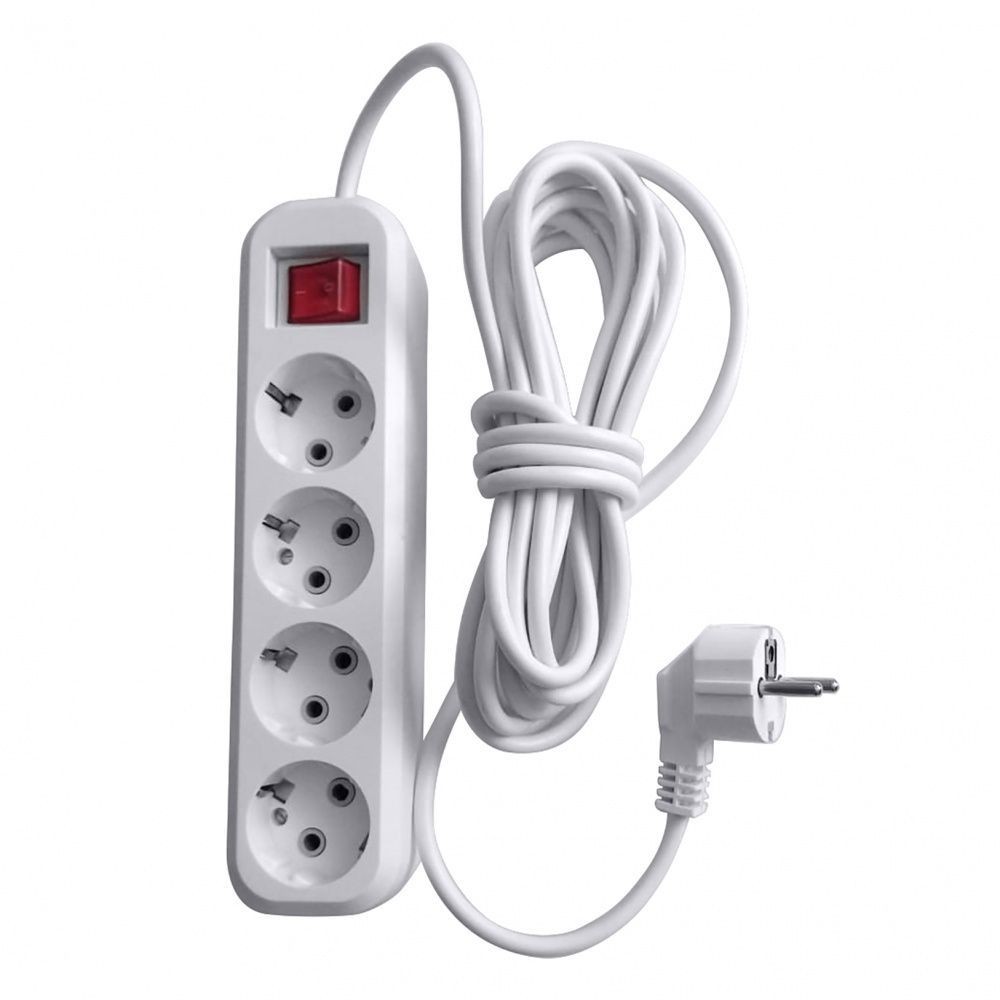 Колодки и удлинители, тройники Удлинитель 4-местный с/з с выключателем STEKKER HM03-41-05 5м Home (У10А-003) белый 39525