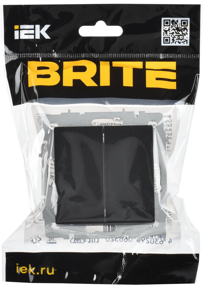 IEK Brite Черный Выключатель IEK BRITE Черный 2-кл. перекрестный 10А ВС10-2-3-БрЧ