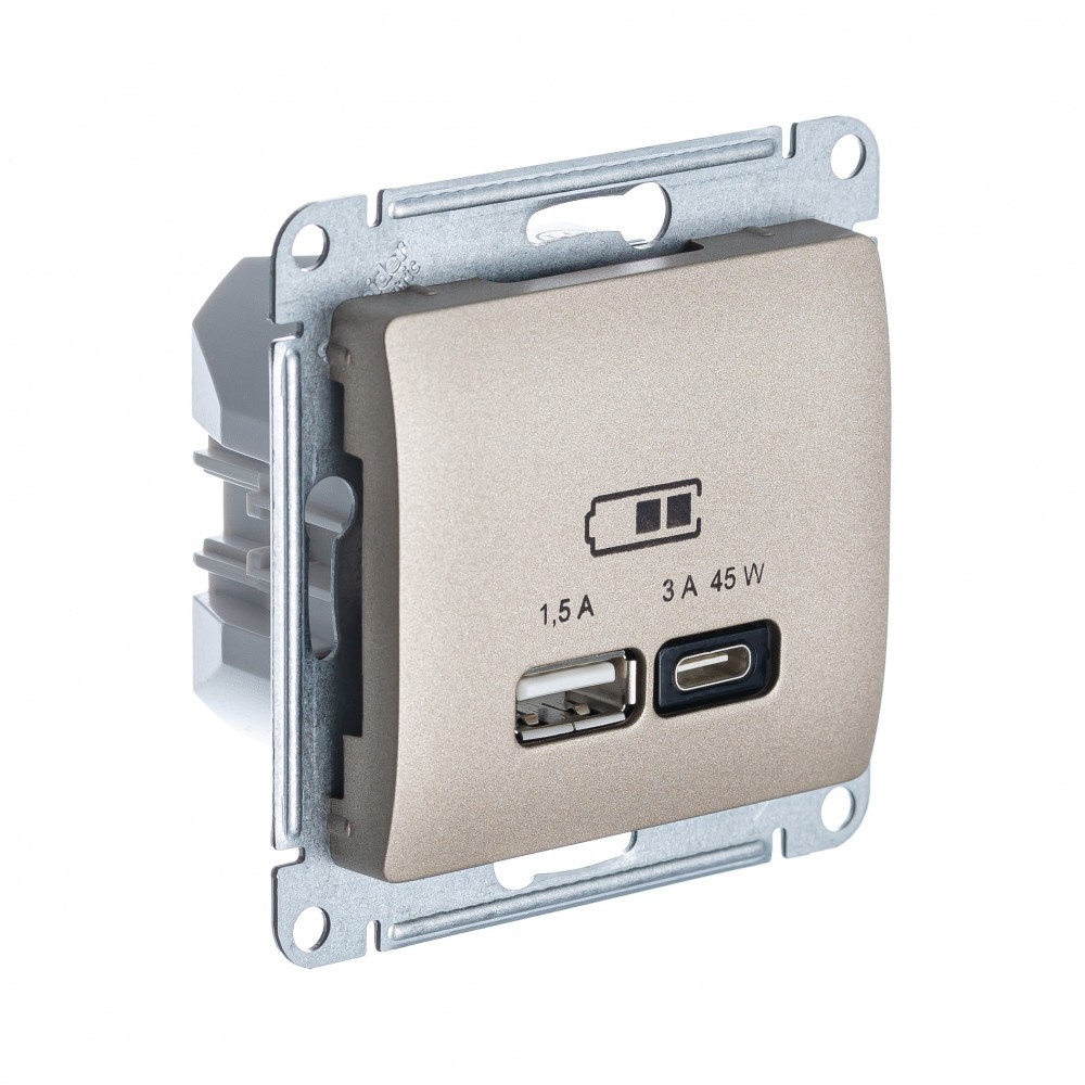 Glossa Титан Розетка USB Systeme Electric Glossa Титан A + тип-C 45W высокоскор.заряд. QC, PD, мех. GSL000429