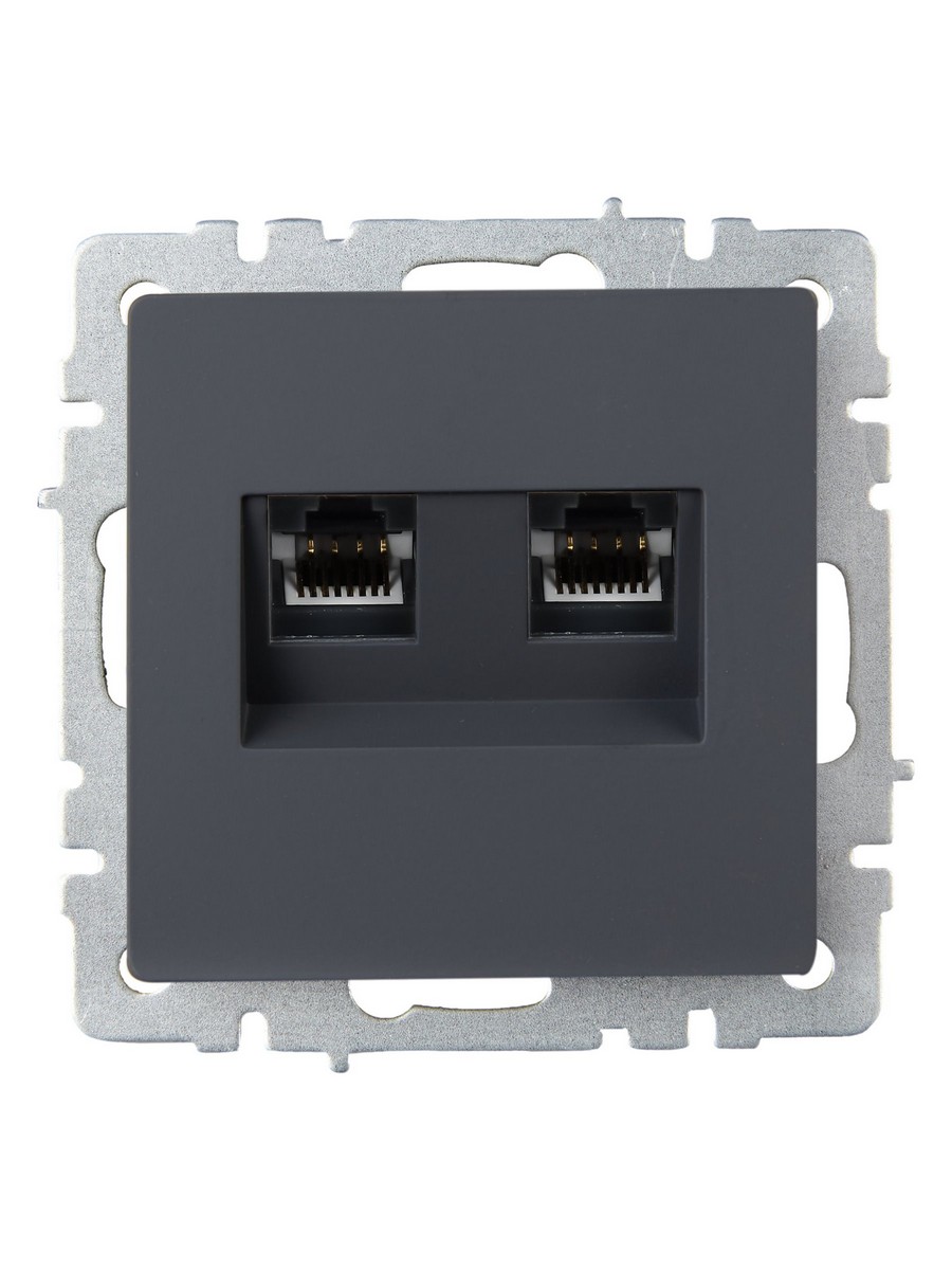 IEK Brite Графит Розетка компьютерная IEK BRITE BASE Графит 2-ая RJ45 кат.6 РК11-2-БрГ BR-K20-2-K53