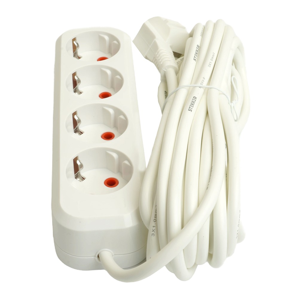 Колодки и удлинители, тройники Удлинитель STEKKER четырехместный c/з HM06-40-07 7м Home (У10-429) белый 49389 