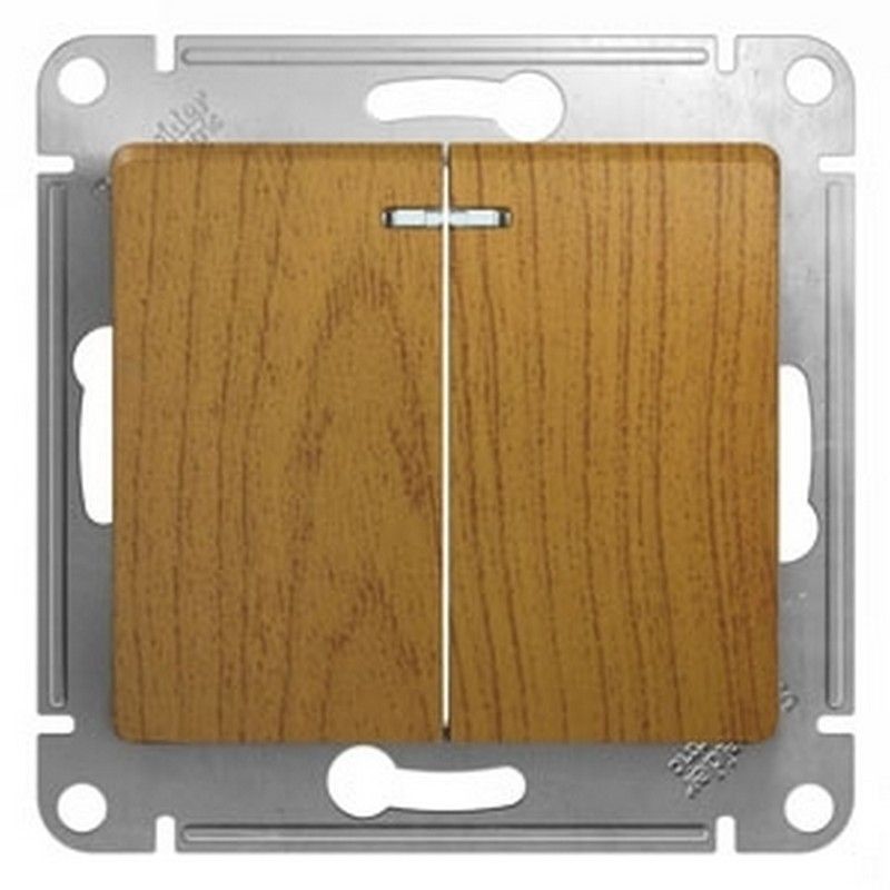Glossa Дуб Выключатель Systeme Electric Glossa Дерево Дуб 2-клавишный с подсветкой, сх.5а GSL000553
