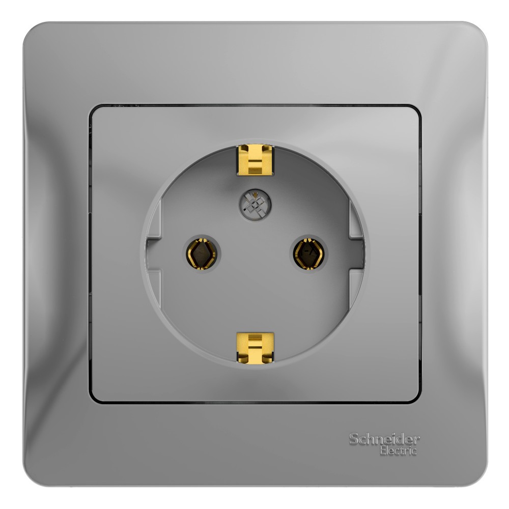 Glossa Алюминий Розетка Systeme Electric Glossa Алюминий с заземлением (в сборе с рамкой) GSL000342